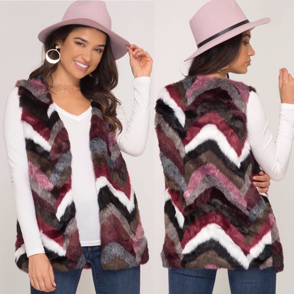 Color block fur vest